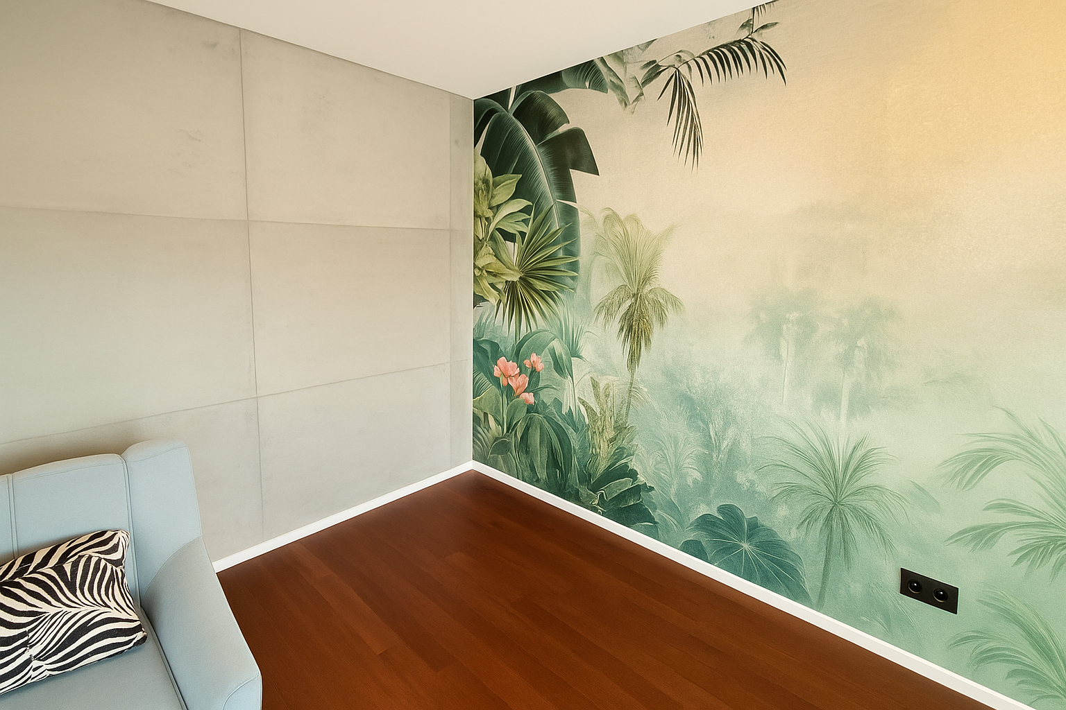 Betonoptik trifft botanische Akzente.